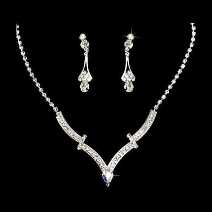 Bridal Wedding Jewelry Set Crystal Rhinestone Simple Curved V Drop Necklace CL - Accessoriesforever