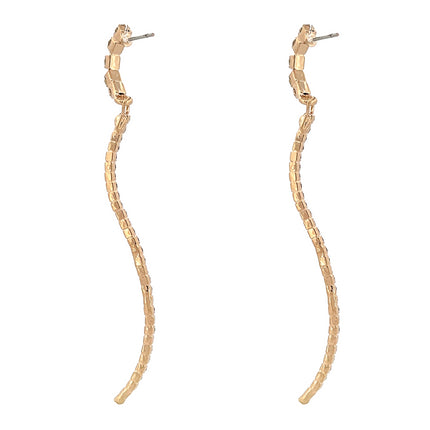 Elegant Crystal Rhinestone Pave Long Linear Wave Drop Dangle Earrings