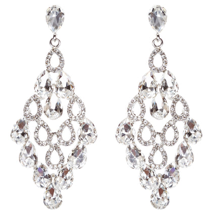 Bridal Wedding Jewelry Crystal Rhinestone Tear Drop Shape Earrings E771 Silver - Accessoriesforever