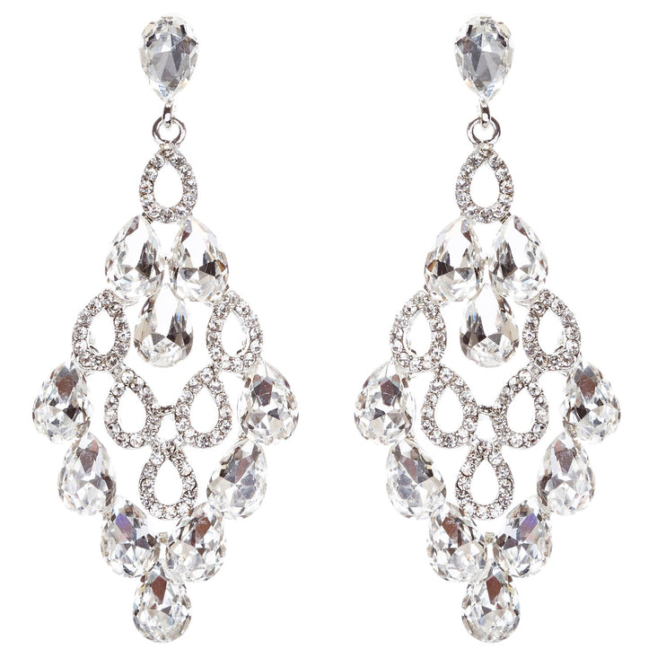 Bridal Wedding Jewelry Crystal Rhinestone Tear Drop Shape Earrings E771 Silver