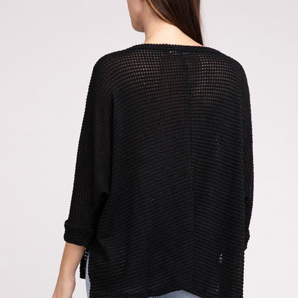 Chic Elegant Trendy 3/4 Sleeve V-Neck Hi-Low Hem Jacquard Sweater - Accessoriesforever