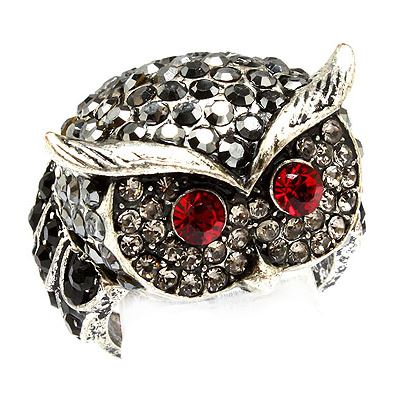 Owl Animal 3D Crystal Rhinestone Stretch Ring - Accessoriesforever