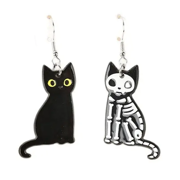 Halloween Jewelry Skull Black Cats Acrylic Lightweight Dangle Drop Fashion Earrings