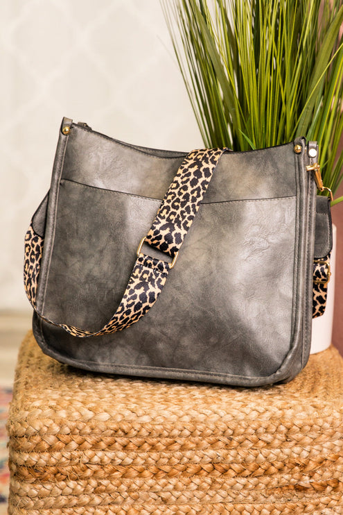 Trendy Vegan Leather Crossbody Handbag with Leopard Strap - Accessoriesforever