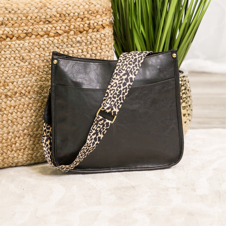 Trendy Vegan Leather Crossbody Handbag with Leopard Strap - Accessoriesforever