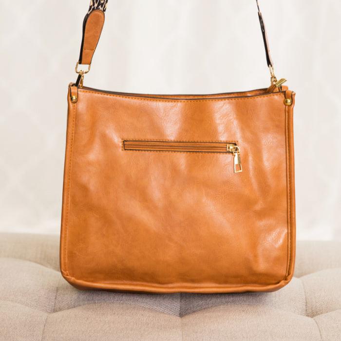 Trendy Vegan Leather Crossbody Handbag with Leopard Strap - Accessoriesforever