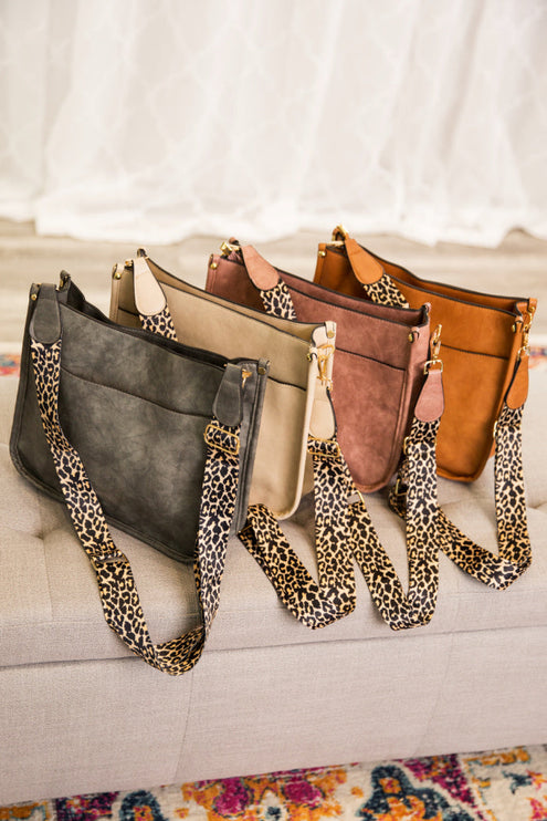 Trendy Vegan Leather Crossbody Handbag with Leopard Strap - Accessoriesforever