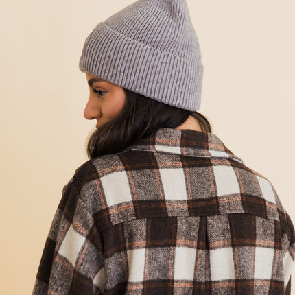 Cozy Happy Face Embroidered Hat Ribbed Knit Beanie