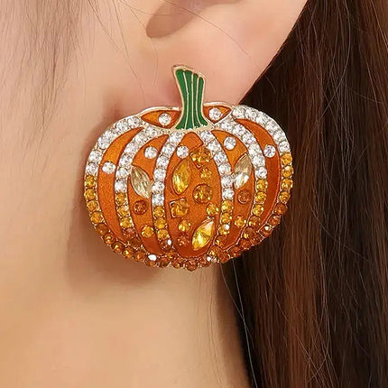 Halloween Jewelry Crystal Rhinestone Pumpkin Charm Stud Fashion Earrings