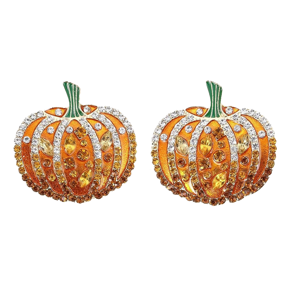 Halloween Jewelry Crystal Rhinestone Pumpkin Charm Stud Fashion Earrings - Accessoriesforever