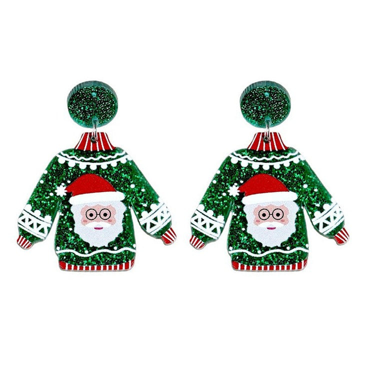 Green Acrylic Santa Dangle Earrings