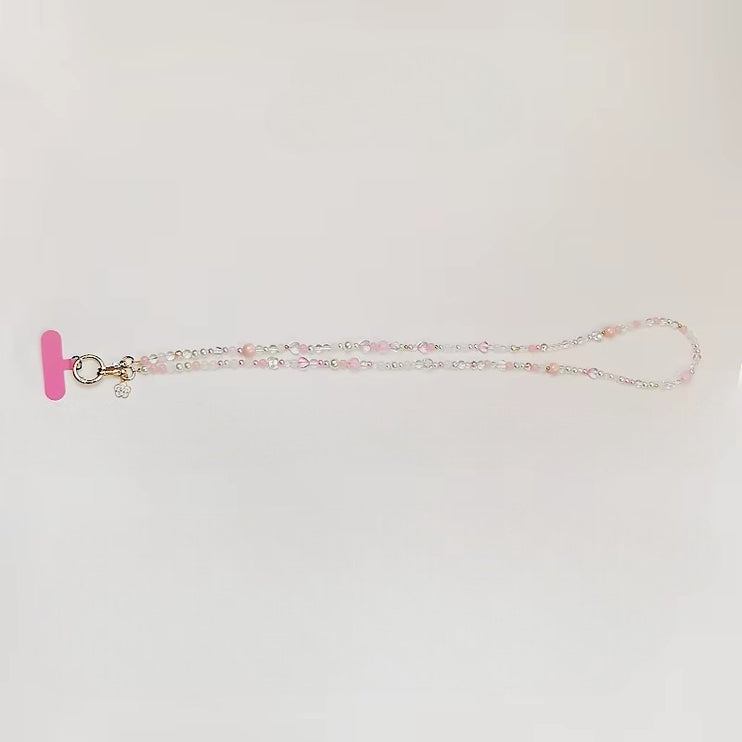 Elegant Hand-Beaded Pearl Crystal Crossbody Phone Bag Lanyard Chain Strap