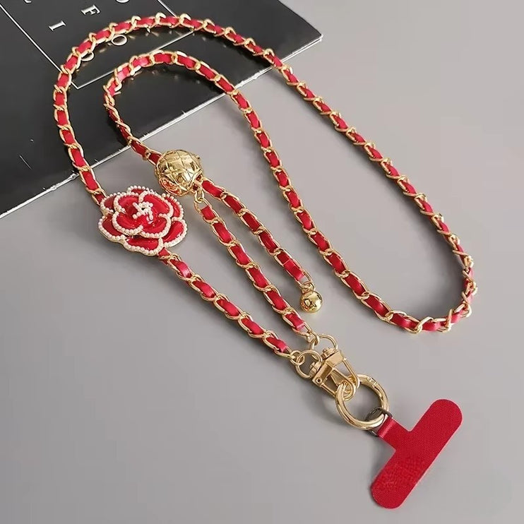 Elegant Camellia Crossbody Phone Chain Lanyard - Stylish Adjustable Strap
