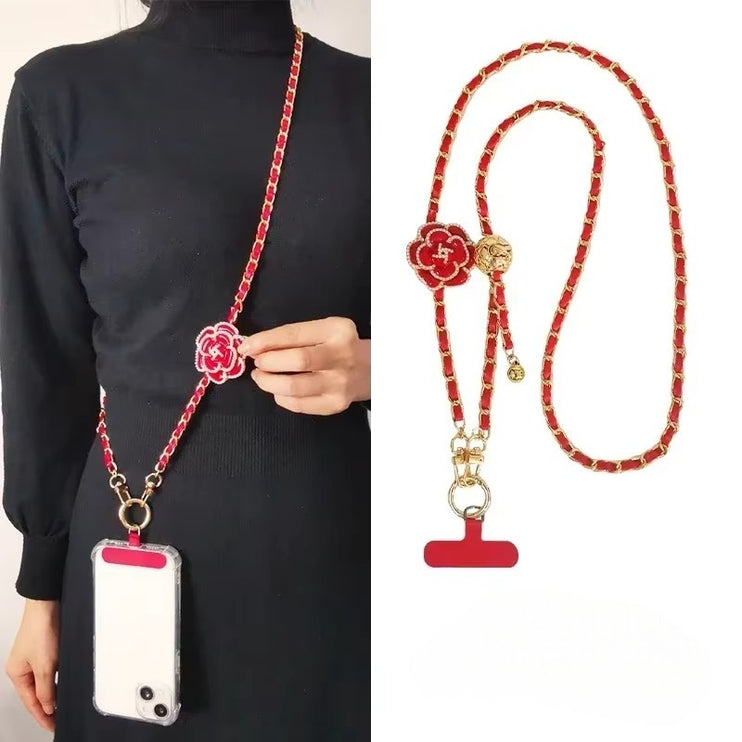 Elegant Camellia Crossbody Phone Chain Lanyard - Stylish Adjustable Strap