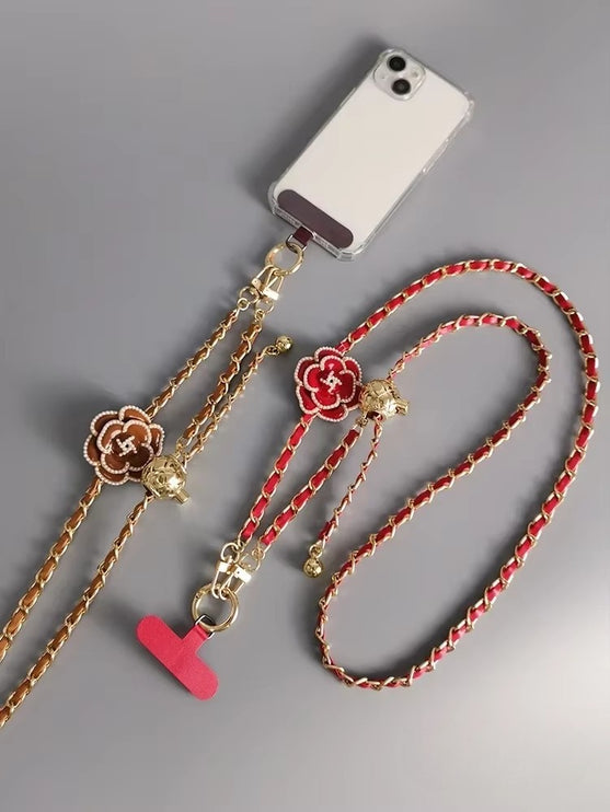 Elegant Camellia Crossbody Phone Chain Lanyard - Stylish Adjustable Strap