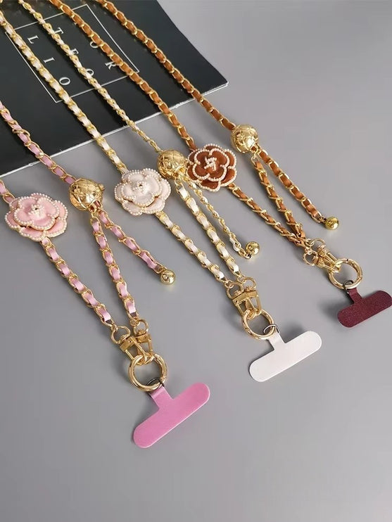 Elegant Camellia Crossbody Phone Chain Lanyard - Stylish Adjustable Strap