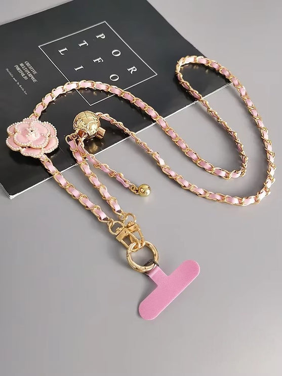 Elegant Camellia Crossbody Phone Chain Lanyard - Stylish Adjustable Strap