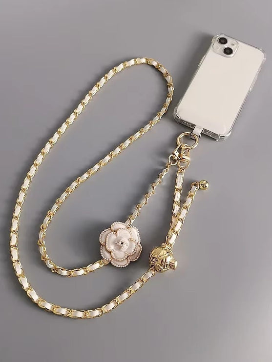 Elegant Camellia Crossbody Phone Chain Lanyard - Stylish Adjustable Strap