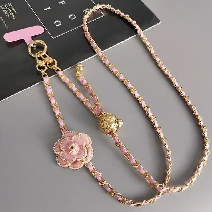 Elegant Camellia Crossbody Phone Chain Lanyard - Stylish Adjustable Strap