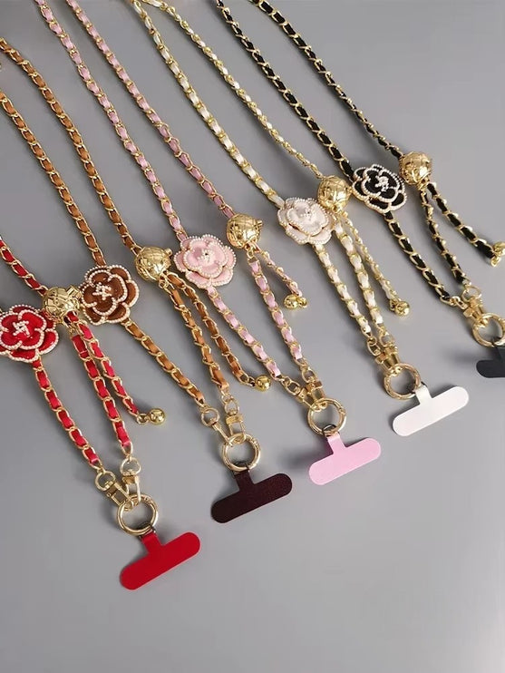 Elegant Camellia Crossbody Phone Chain Lanyard - Stylish Adjustable Strap
