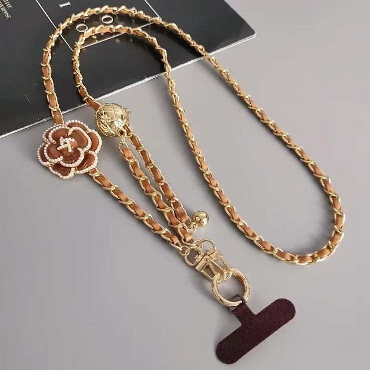Elegant Camellia Crossbody Phone Chain Lanyard - Stylish Adjustable Strap