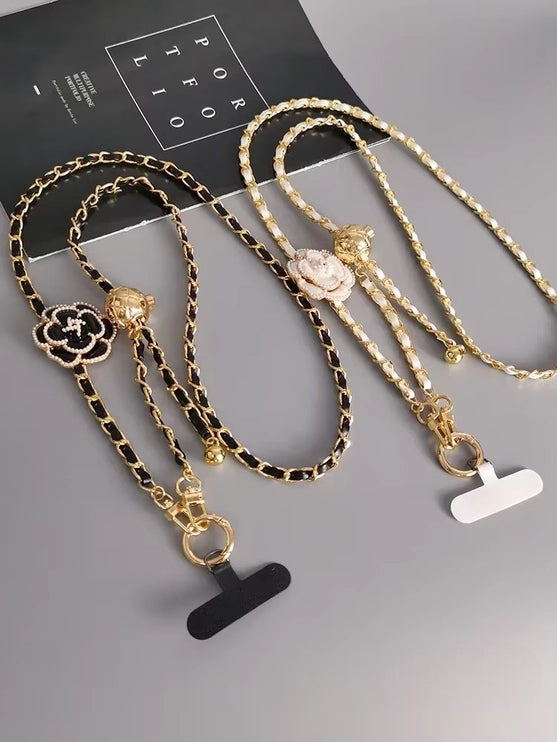 Elegant Camellia Crossbody Phone Chain Lanyard - Stylish Adjustable Strap