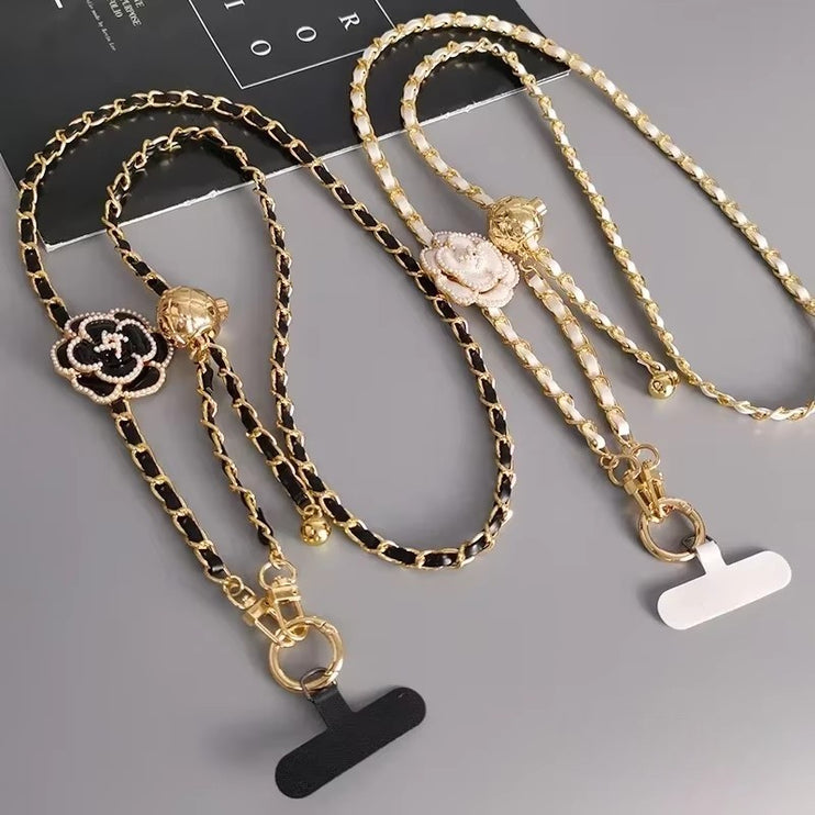 Elegant Camellia Crossbody Phone Chain Lanyard - Stylish Adjustable Strap