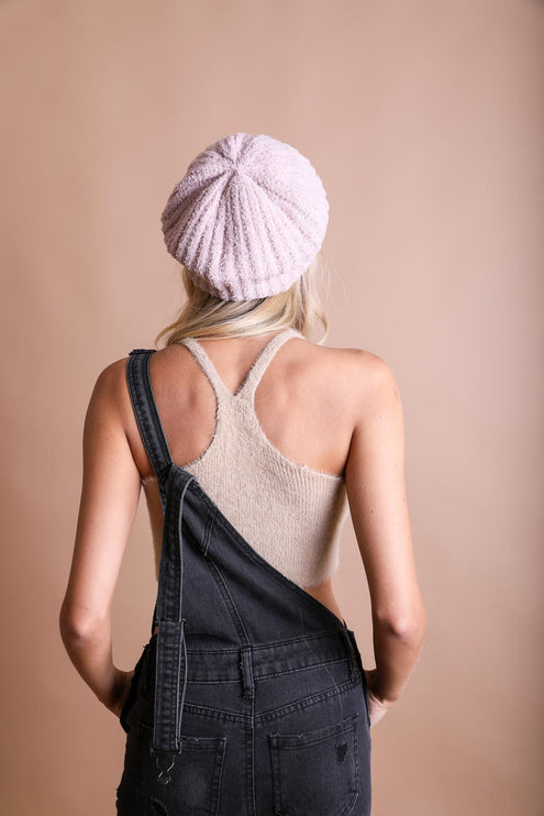 Cozy Boucle Rib Knit Fashion Hat Beret