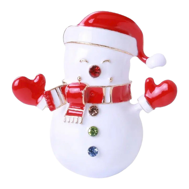 Christmas Jewelry Crystal Rhinestone Snowman Charm Brooch Pin BH235 White - Accessoriesforever