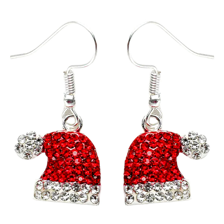 Christmas Jewelry Crystal Rhinestone Hat Dangle Charm Earrings E1230 Red - Accessoriesforever