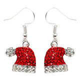 Christmas Jewelry Crystal Rhinestone Hat Dangle Charm Earrings E1230 Red