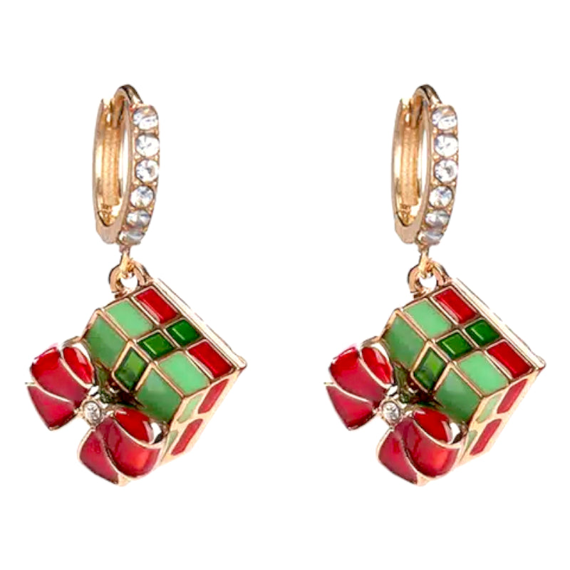 Christmas Jewelry Crystal Rhinestone Gift Box Dangle Charm Earrings E1226 Multi