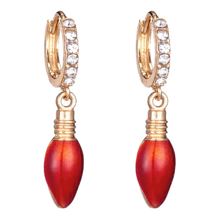 Christmas Jewelry Crystal Rhinestone Light Bulb Dangle Charm Earrings E1228 Red
