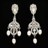 Bridal Wedding Jewelry Crystal Rhinestone Pearl Vintage Dangle Earrings White