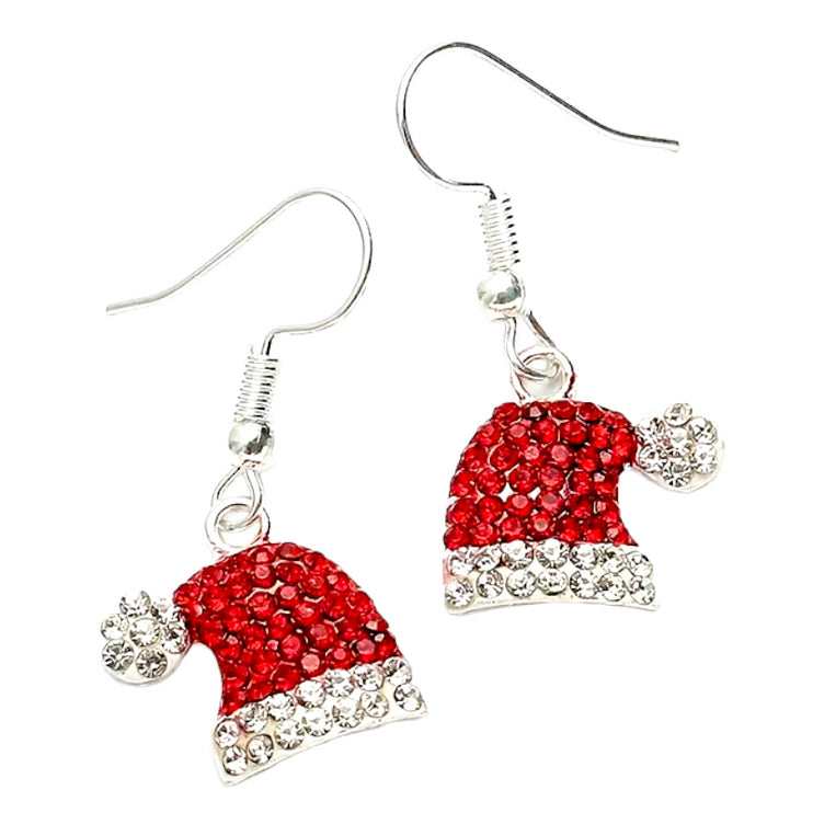 Christmas Jewelry Crystal Rhinestone Hat Dangle Charm Earrings E1230 Red