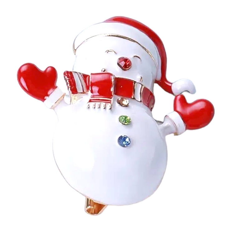 Christmas Jewelry Crystal Rhinestone Snowman Charm Brooch Pin BH235 White - Accessoriesforever