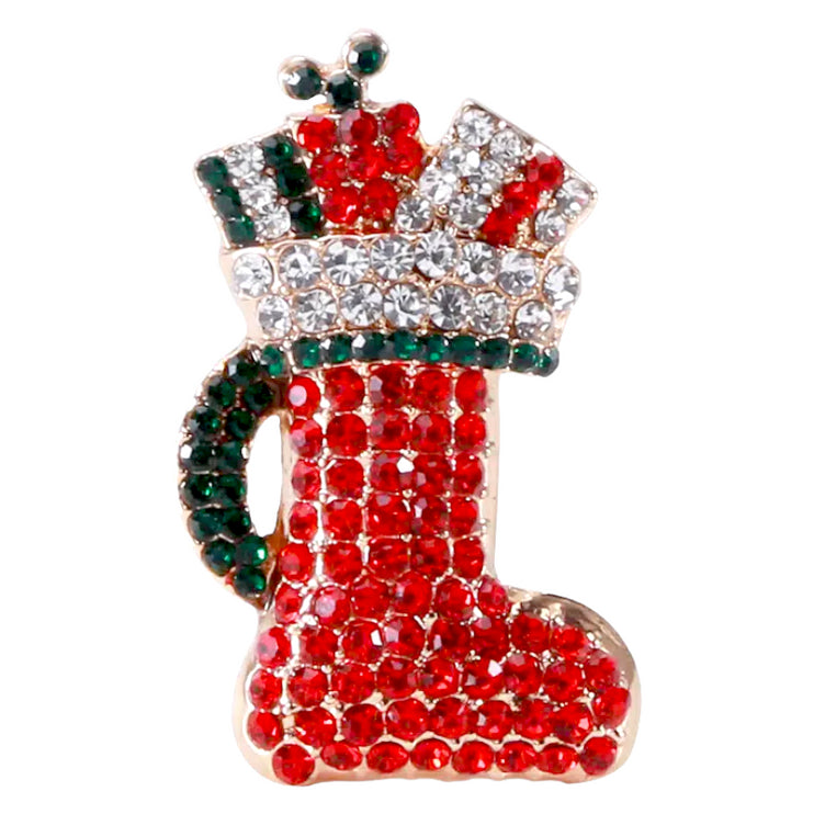 Christmas Jewelry Crystal Rhinestone Gift Socks Charm Brooch Pin BH233 Multi