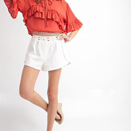 Cute Chic Tulip Detail High Rise Waist Fashion Shorts - Accessoriesforever