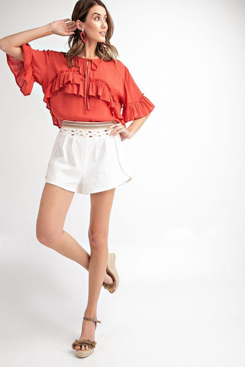 Cute Chic Tulip Detail High Rise Waist Fashion Shorts - Accessoriesforever