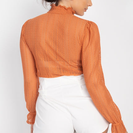 Beautiful Ruffle Trim Bell Cuff Long Sleeves Fashion Lace Top - Accessoriesforever