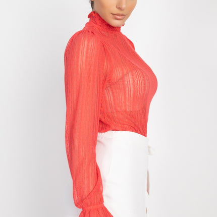 Beautiful Ruffle Trim Bell Cuff Long Sleeves Fashion Lace Top - Accessoriesforever
