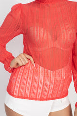 Beautiful Ruffle Trim Bell Cuff Long Sleeves Fashion Lace Top