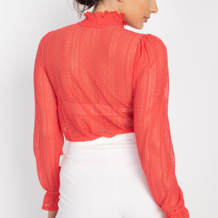 Beautiful Ruffle Trim Bell Cuff Long Sleeves Fashion Lace Top - Accessoriesforever