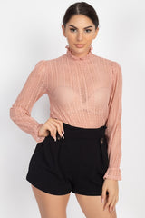 Beautiful Ruffle Trim Bell Cuff Long Sleeves Fashion Lace Top