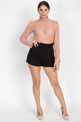 Beautiful Ruffle Trim Bell Cuff Long Sleeves Fashion Lace Top