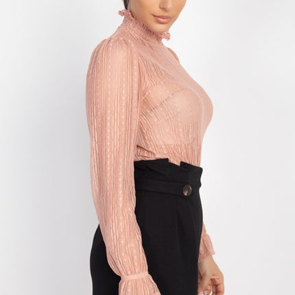 Beautiful Ruffle Trim Bell Cuff Long Sleeves Fashion Lace Top - Accessoriesforever