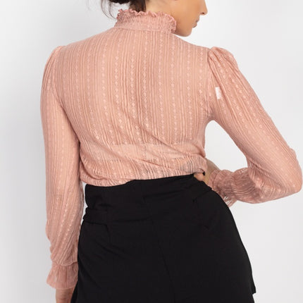 Beautiful Ruffle Trim Bell Cuff Long Sleeves Fashion Lace Top - Accessoriesforever