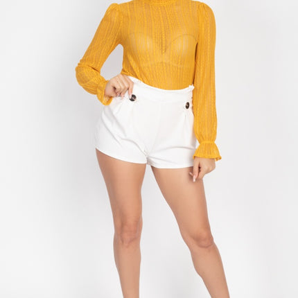 Beautiful Ruffle Trim Bell Cuff Long Sleeves Fashion Lace Top - Accessoriesforever