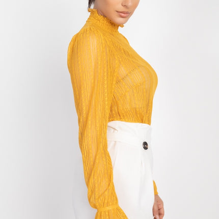 Beautiful Ruffle Trim Bell Cuff Long Sleeves Fashion Lace Top - Accessoriesforever