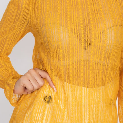 Beautiful Ruffle Trim Bell Cuff Long Sleeves Fashion Lace Top - Accessoriesforever